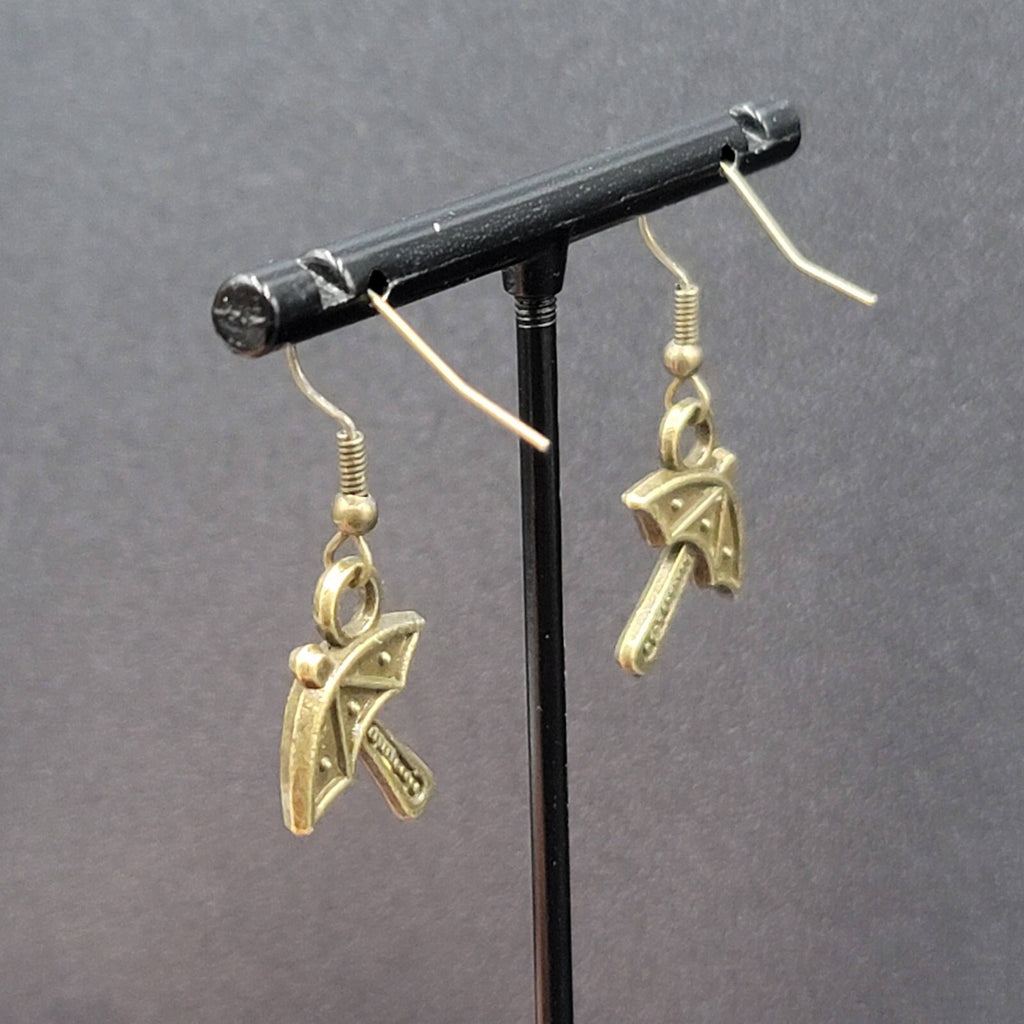 New Umbrella Pierced Earrings Embossed Bronze tone Dangle 3/4"