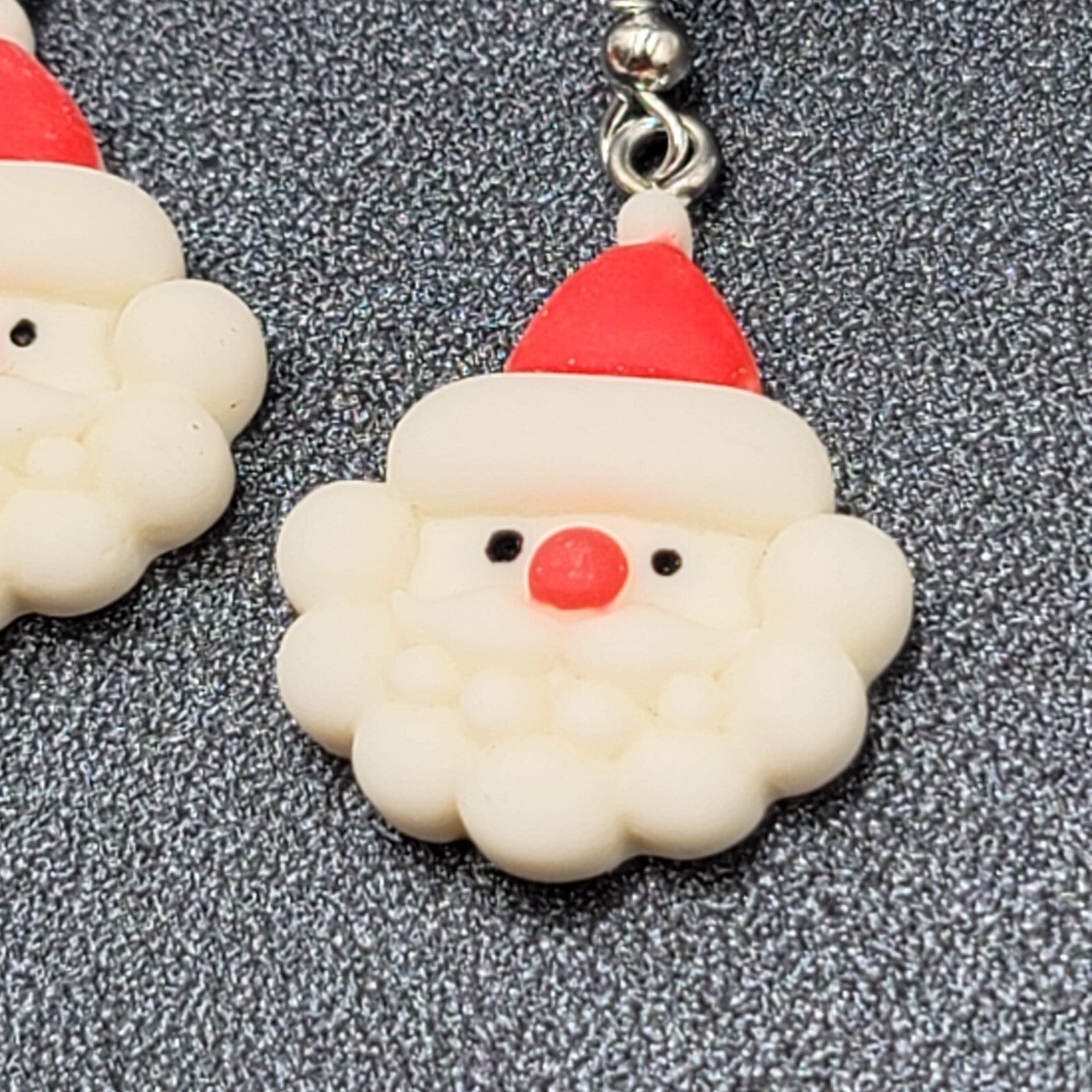 Santa Claus Christmas Pierced Earrings Puffy 3D Dangle 1 1/8"