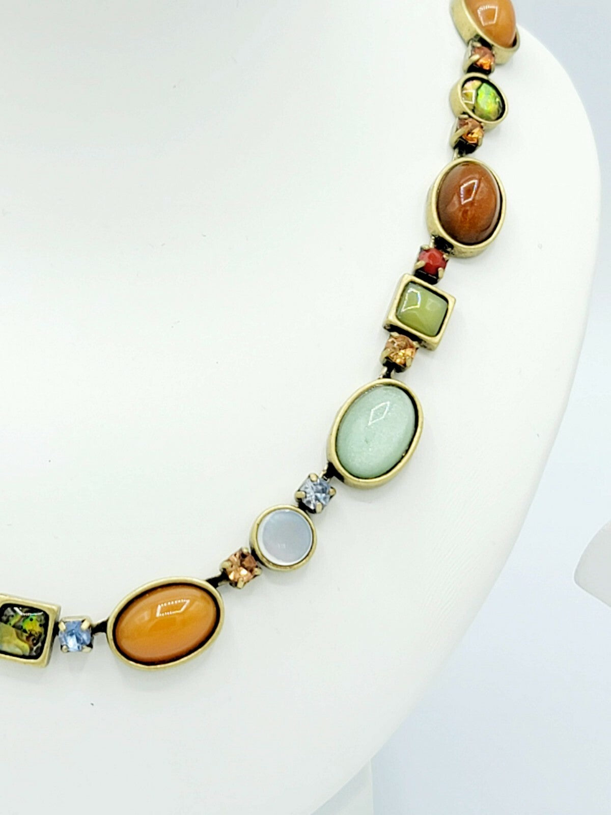 Brushed Goldtone Necklace Hoop Pierced Earrings Set Signed Unknown Mark Modern