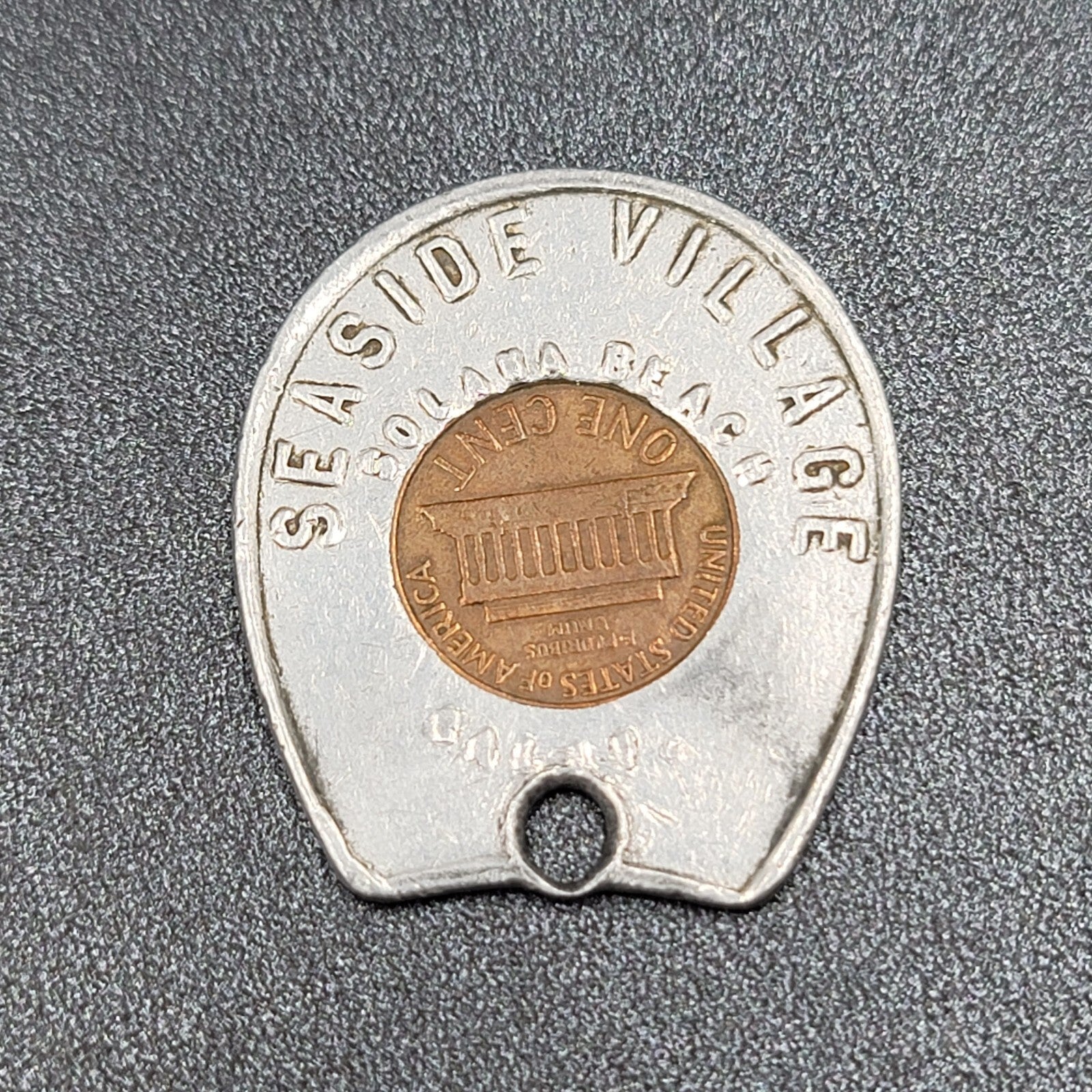 1959 D Encased Cent Penny Solara Beach California Seaside Village Never Go Broke