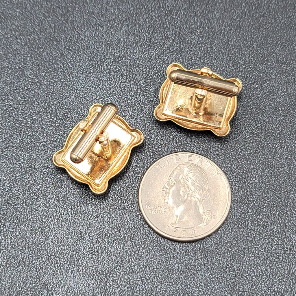 Crossed Rifle Long Gun Cufflinks Gold tone Red Resin Rectangle 3/4"