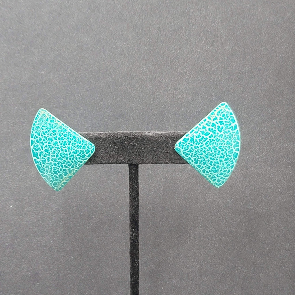 Vintage Pierced Earrings Teal Blue Crackle Enamel Statement Drop 1 5/8"