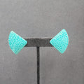 Vintage Pierced Earrings Teal Blue Crackle Enamel Statement Drop 1 5/8"