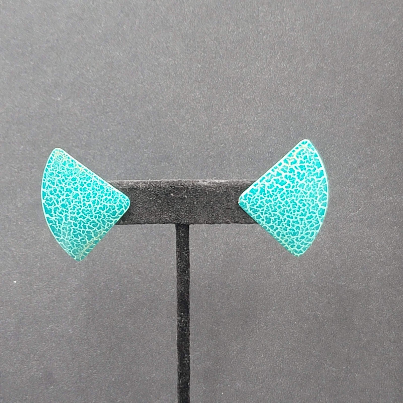 Vintage Pierced Earrings Teal Blue Crackle Enamel Statement Drop 1 5/8"