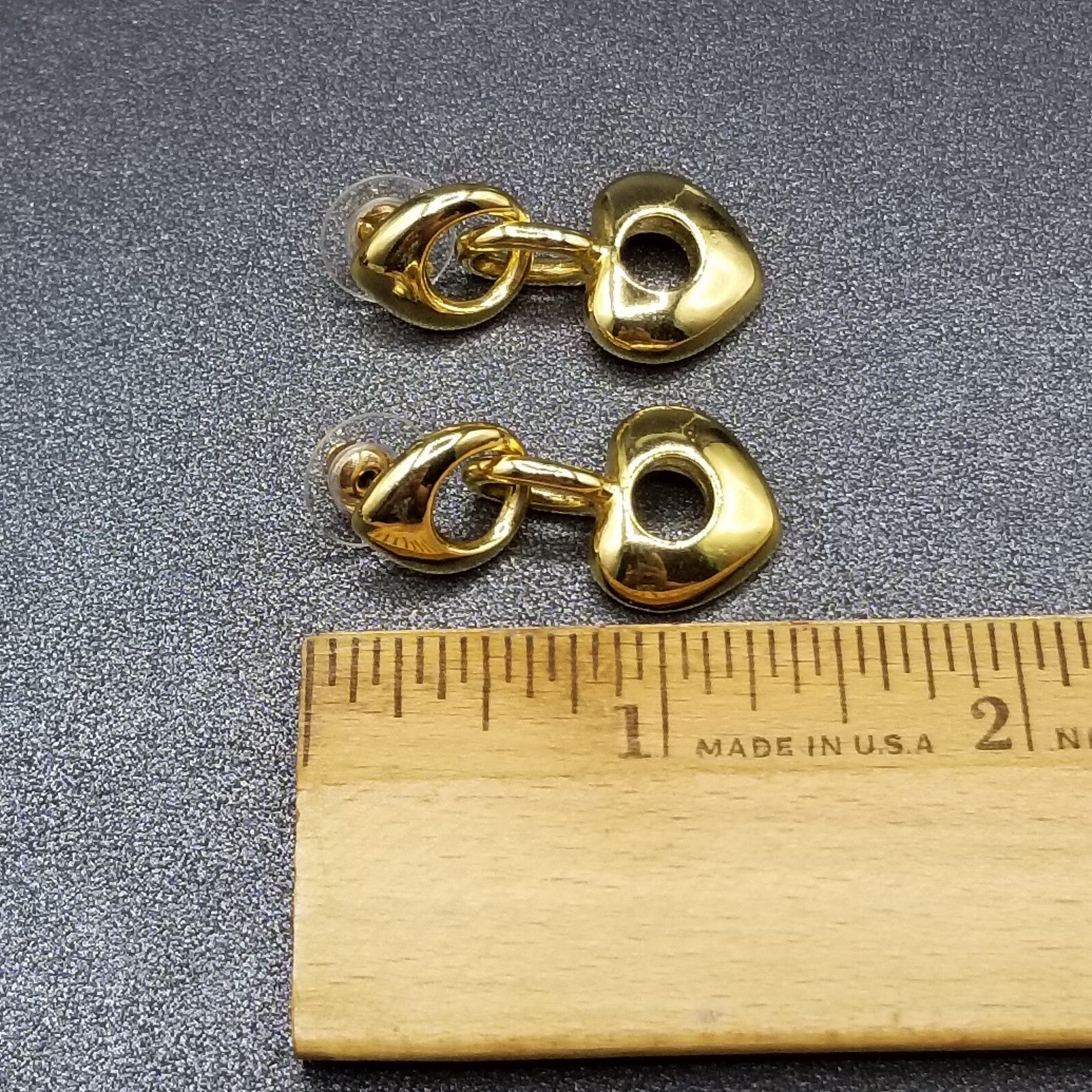 Pierced Earrings Gold tone Chain Heart Statement Dangle 1 1/4"