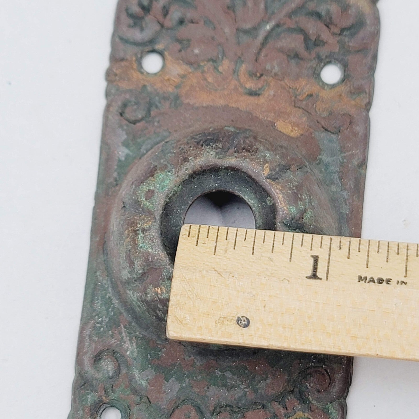 Antique Copper Door Bell Back Plate Ornate  4 in x 2 in