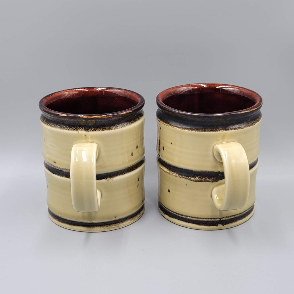 Vintage Set of 2 Baldelli Bamboo Design Coffee Mug Cup Glazed Art Pottery Italy