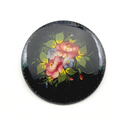 BLACK LAQUERED HAND PAINTED RUSSIAN FLORAL FOLK ART BROOCH 1  7/8"