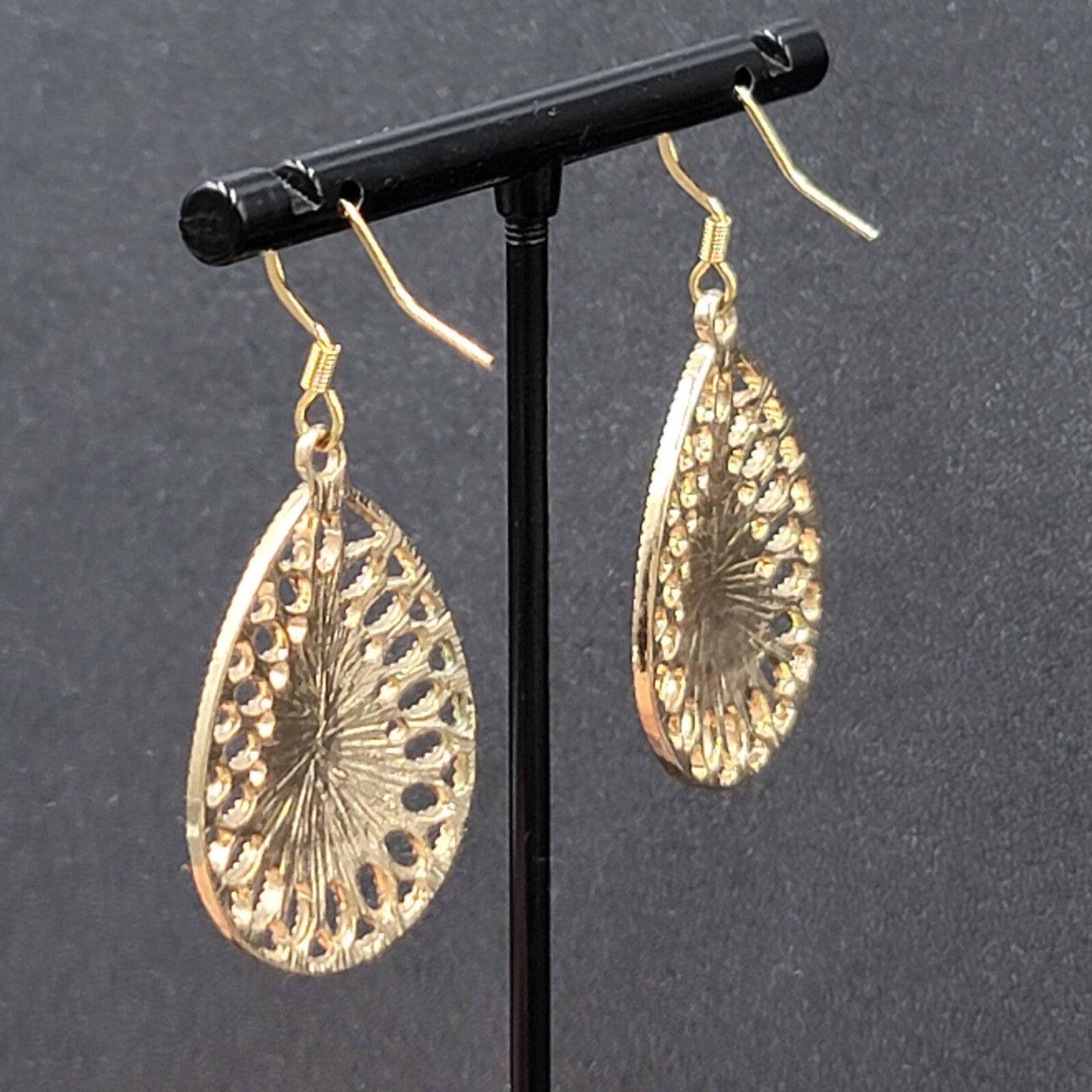 Pierced Earrings Gold tone Teardrop Rhinestone Enamel Dangle 1.25"
