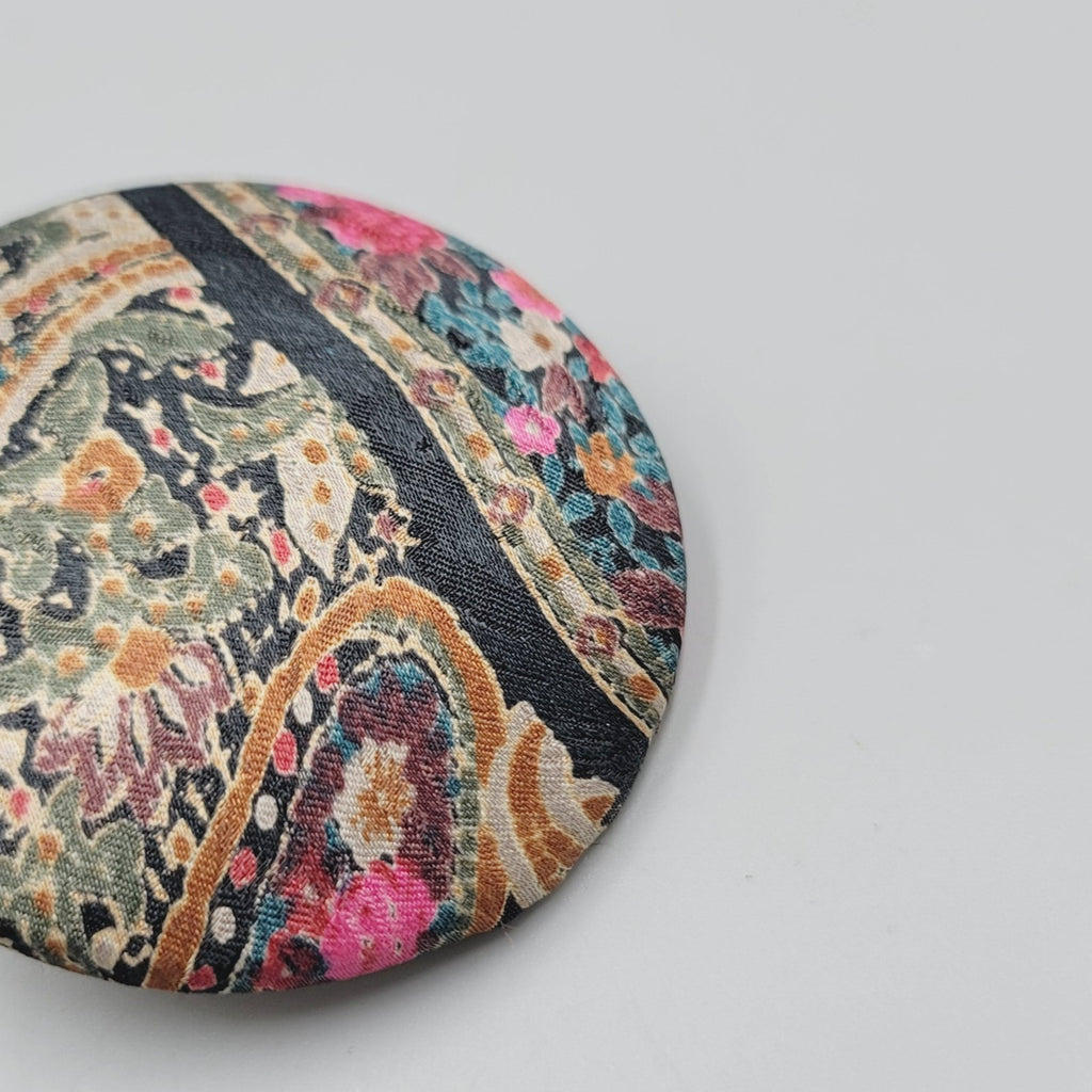Vintage Scarf Clip Paisley Fabric Large Dome Round 2.5"