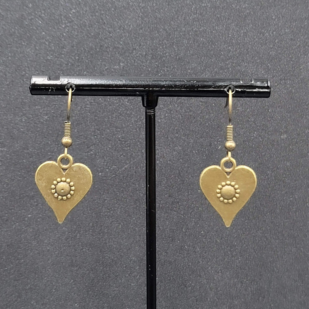 Heart Pierced Earrings Bronze tone Embossed Dangle New 3/4"