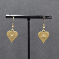 Heart Pierced Earrings Bronze tone Embossed Dangle New 3/4"