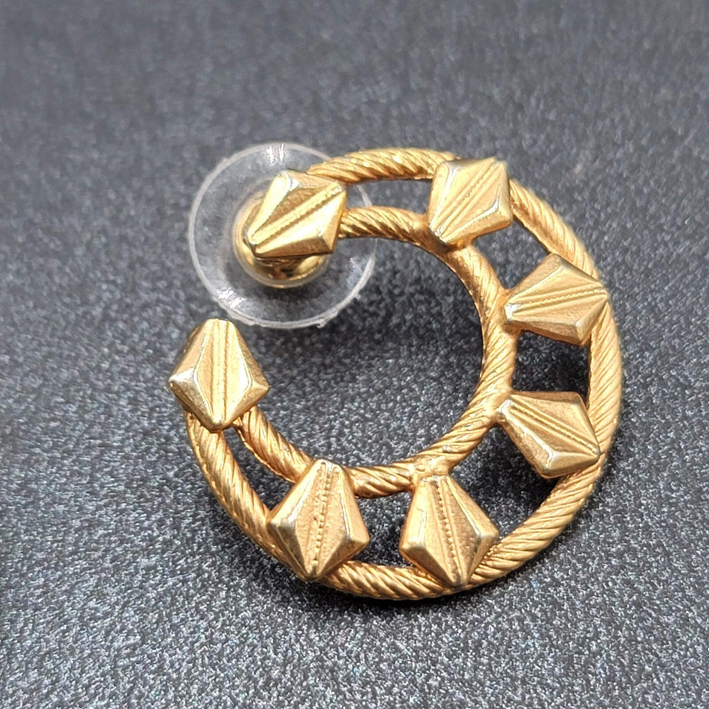 Vintage Pierced Earrings Gold tone Open Circle Textured Unique Design 1"