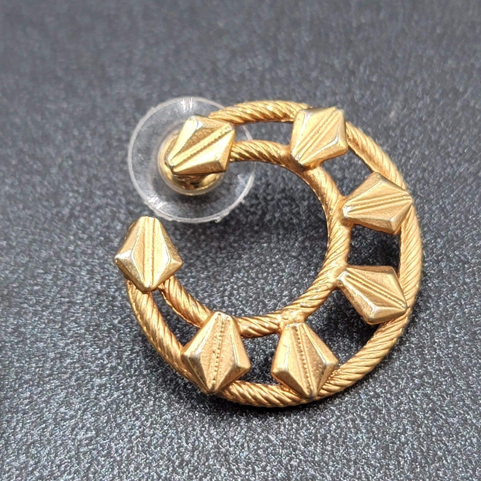 Vintage Pierced Earrings Gold tone Open Circle Textured Unique Design 1"
