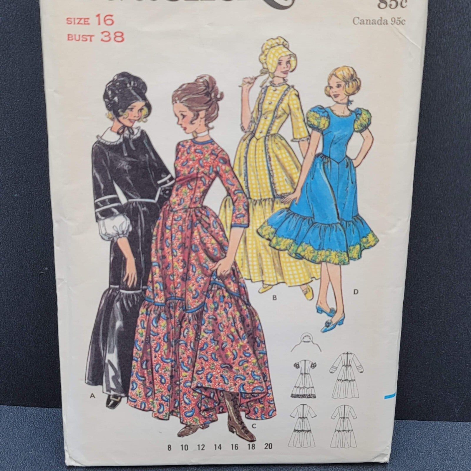 Vintage Butterick 5939 Size 16 Uncut Womens Frontier Costume Dress
