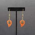 New Boho Pierced Earrings Gold tone Wood Leaf Beaded Dangle 2.75"