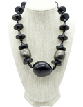 Vintage Black Large Black Beaded Necklace 19" Estate Costume Jewelry