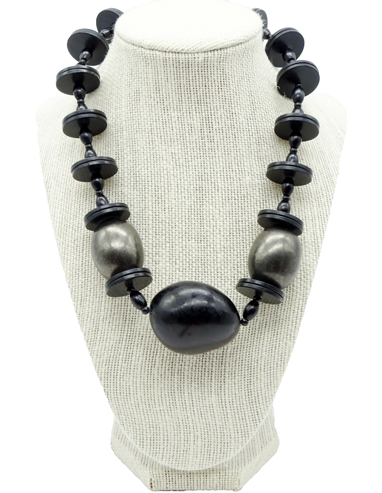 Vintage Black Large Black Beaded Necklace 19" Estate Costume Jewelry