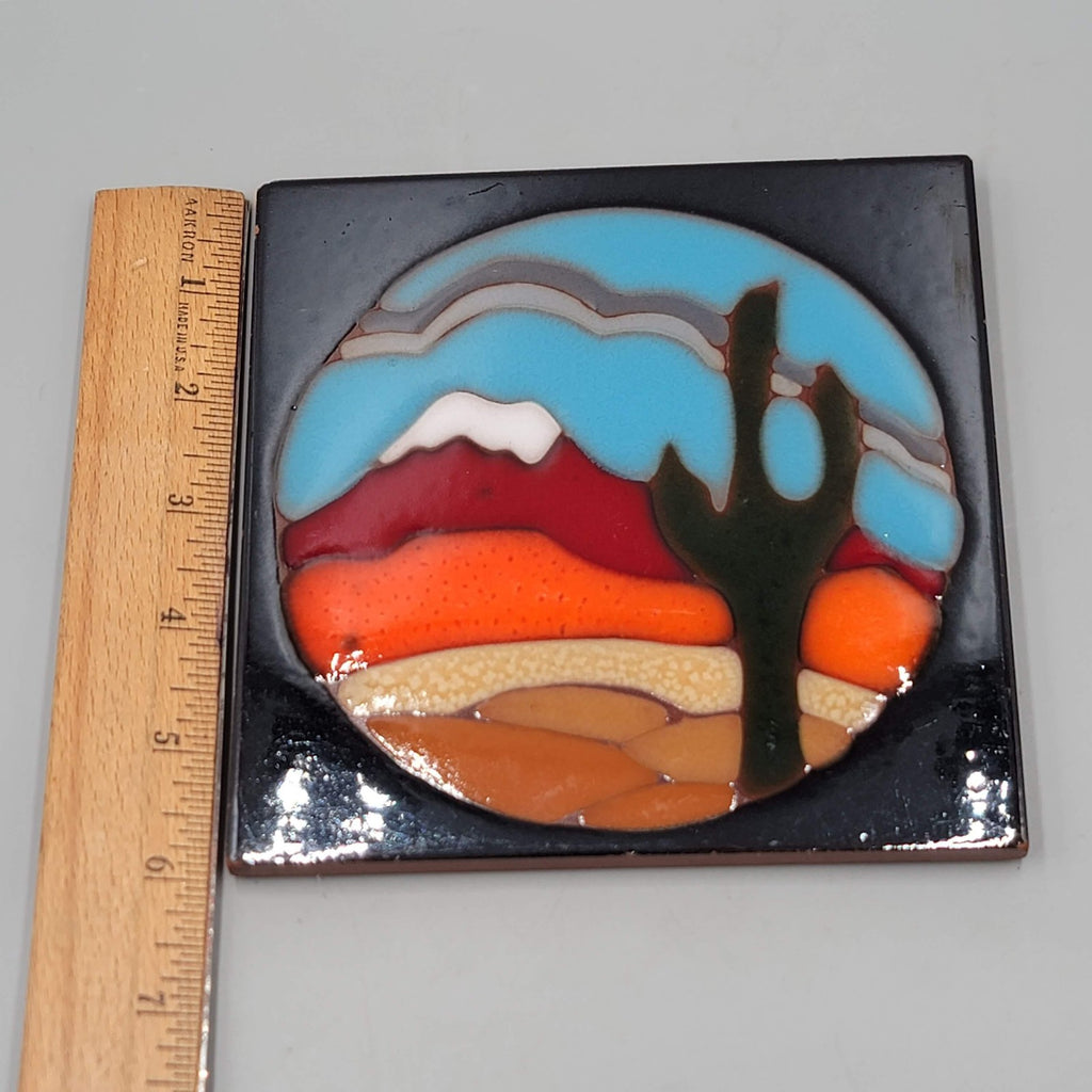 Simagres Made in Italy Ceramic Art Tile Trivet Enamel Desert Cactus Southwest 6"