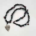 Artisan Heart Pendant Necklace Pearls Glass Bead 20"