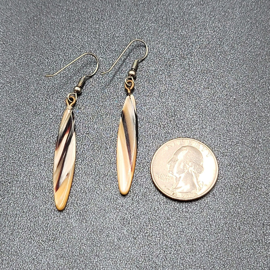 Vintage Pierced Earrings Pearlescent Brown Tan Resin Dangle 1.75"