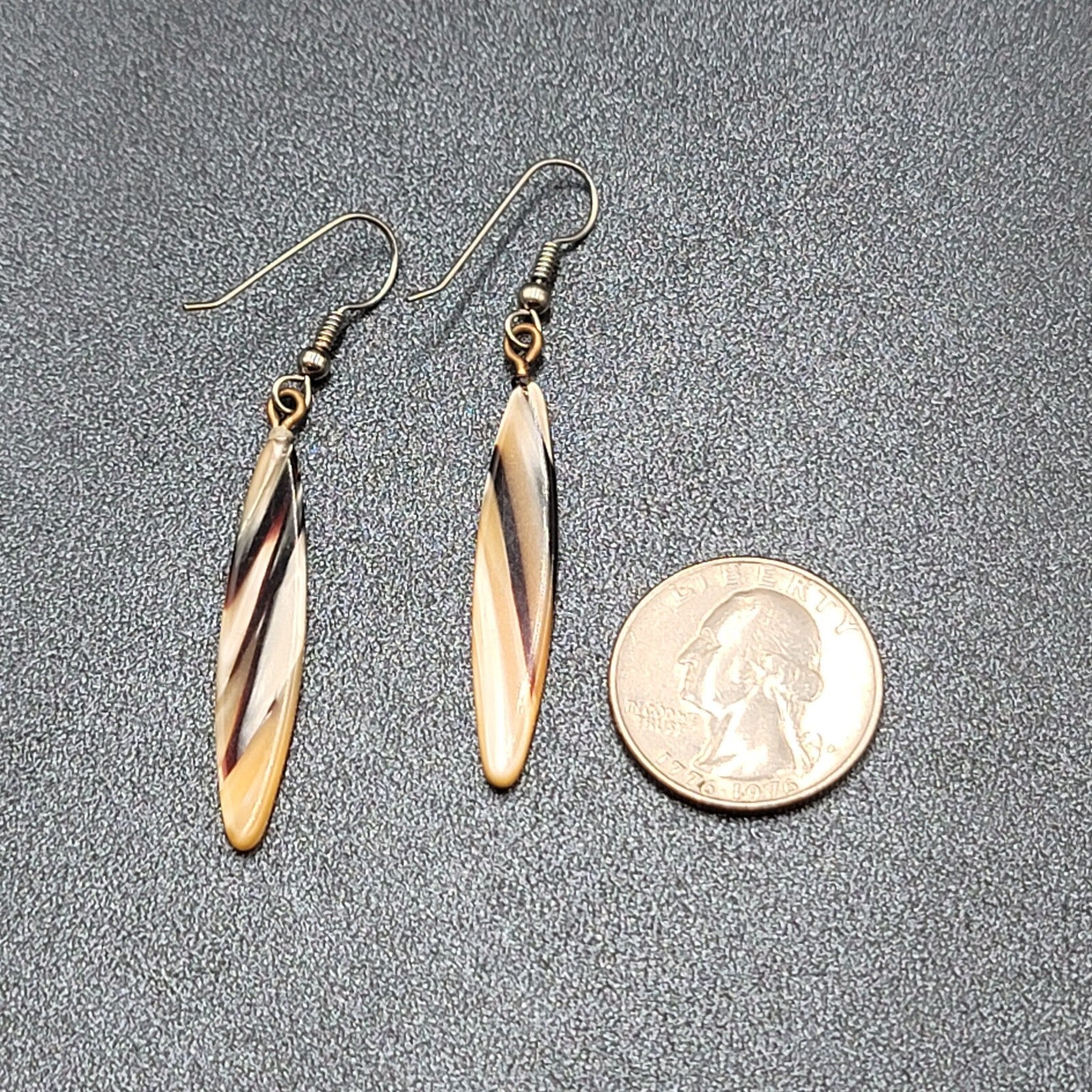 Vintage Pierced Earrings Pearlescent Brown Tan Resin Dangle 1.75"