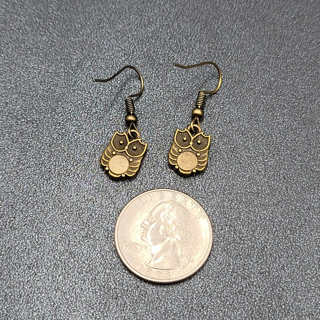 New OWL Pierced Earrings Bronze tone Dainty Dangle 1/2"