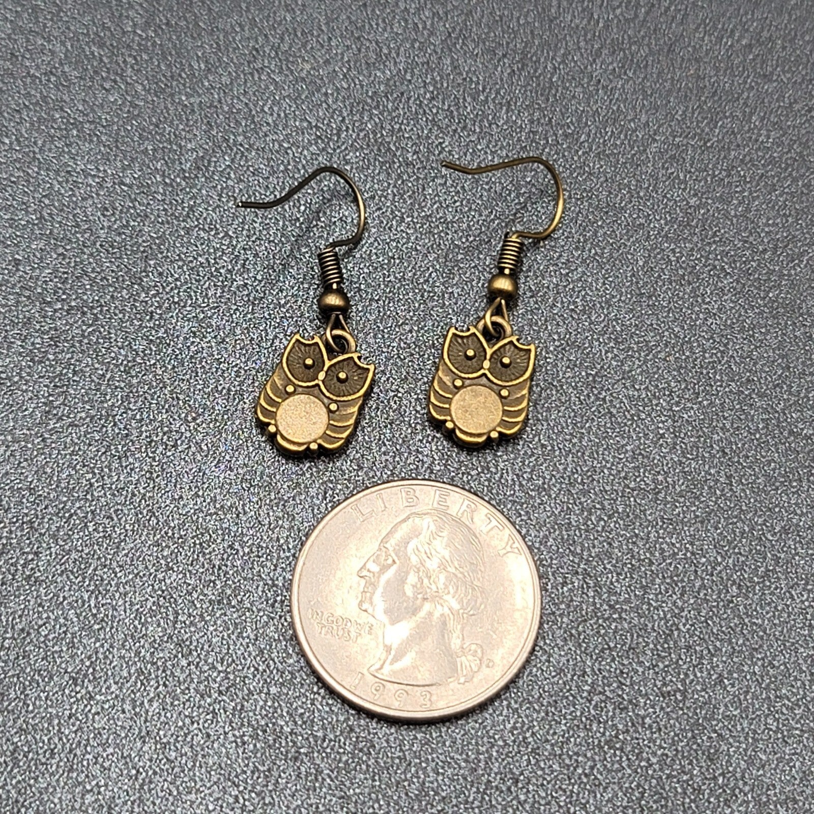 New OWL Pierced Earrings Bronze tone Dainty Dangle 1/2"