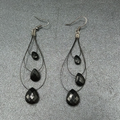 Pierced Earrings Black Plastic Loop Faceted Acrylic Teardrop Bead Dangle 2 3/4"