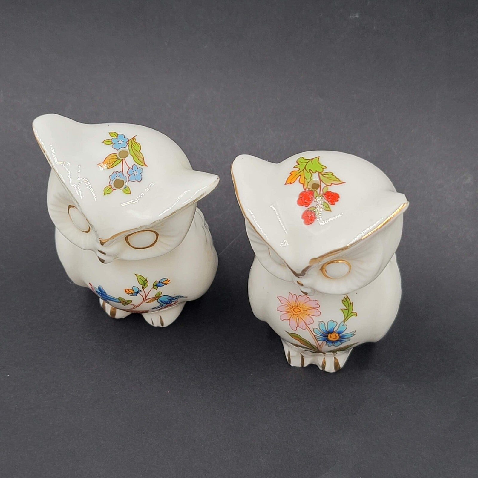 Vintage Bone China SALT and PEPPER Shakers Owls Flowers Butterfly 3.25 in
