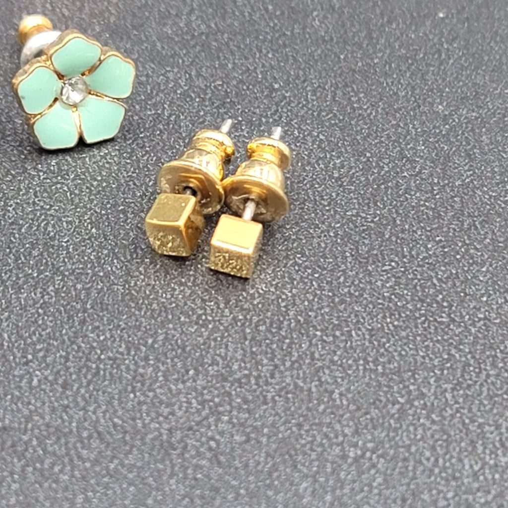 Lot of 5 Pierced Earrings Studs Cherrys Enamel Flowers Rhinestone Gold tone