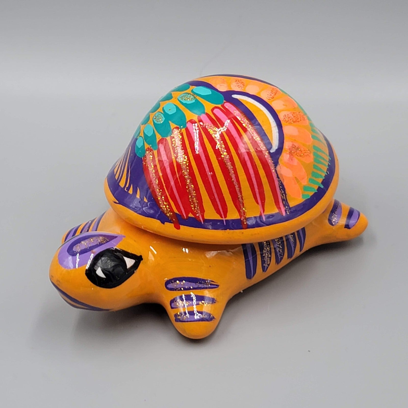 Turtle Animal Mexican Talavera Figure Trinket Box Folk Art Pottery Redware Clay