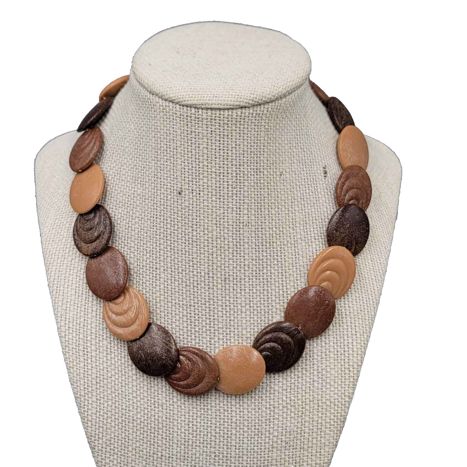 Vintage Necklace Brown Disc Bead Choker 1980s 16"