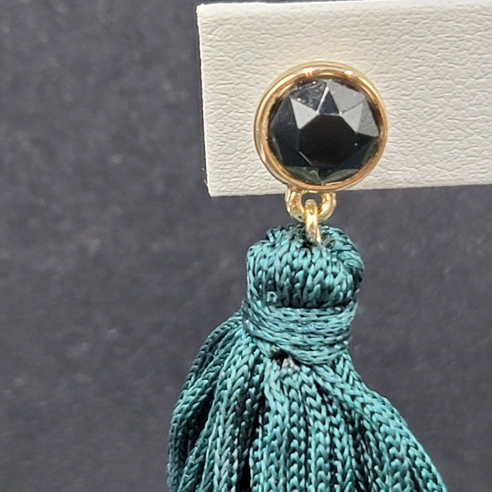 Pierced Earrings Gold tone Green Fringe Tassel Dangle 2.25"