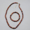 Real Pearl Bead Necklace and Bracelet Set Shades of Brown Sterling Silver 18"+