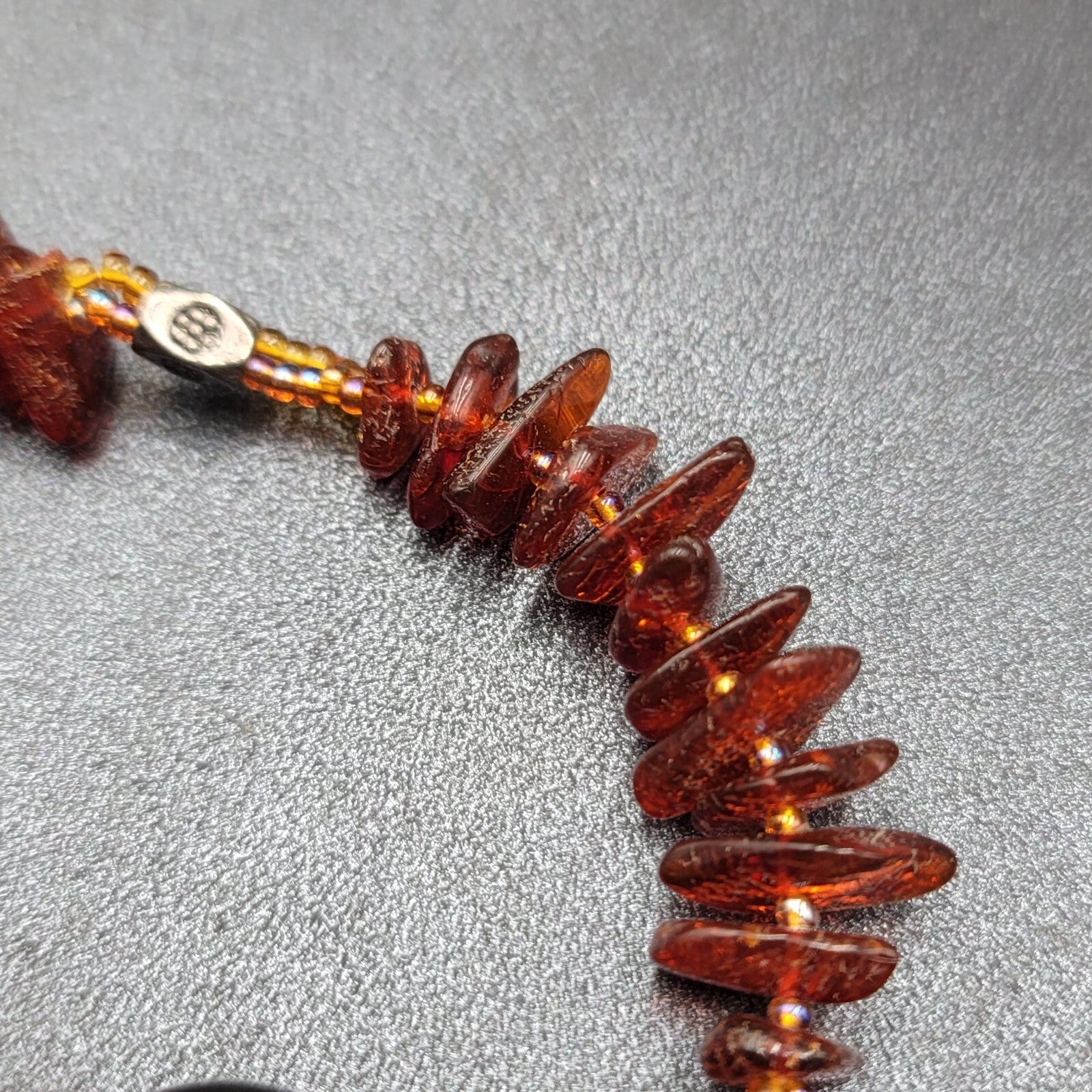 Amber and Glass Beaded Pendant Necklace Boho 18"