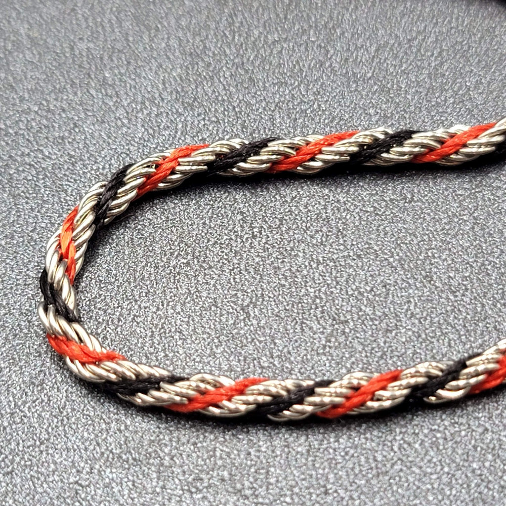Vintage Twisted Rope Chain Necklace Silver tone Red Black Unique 17"