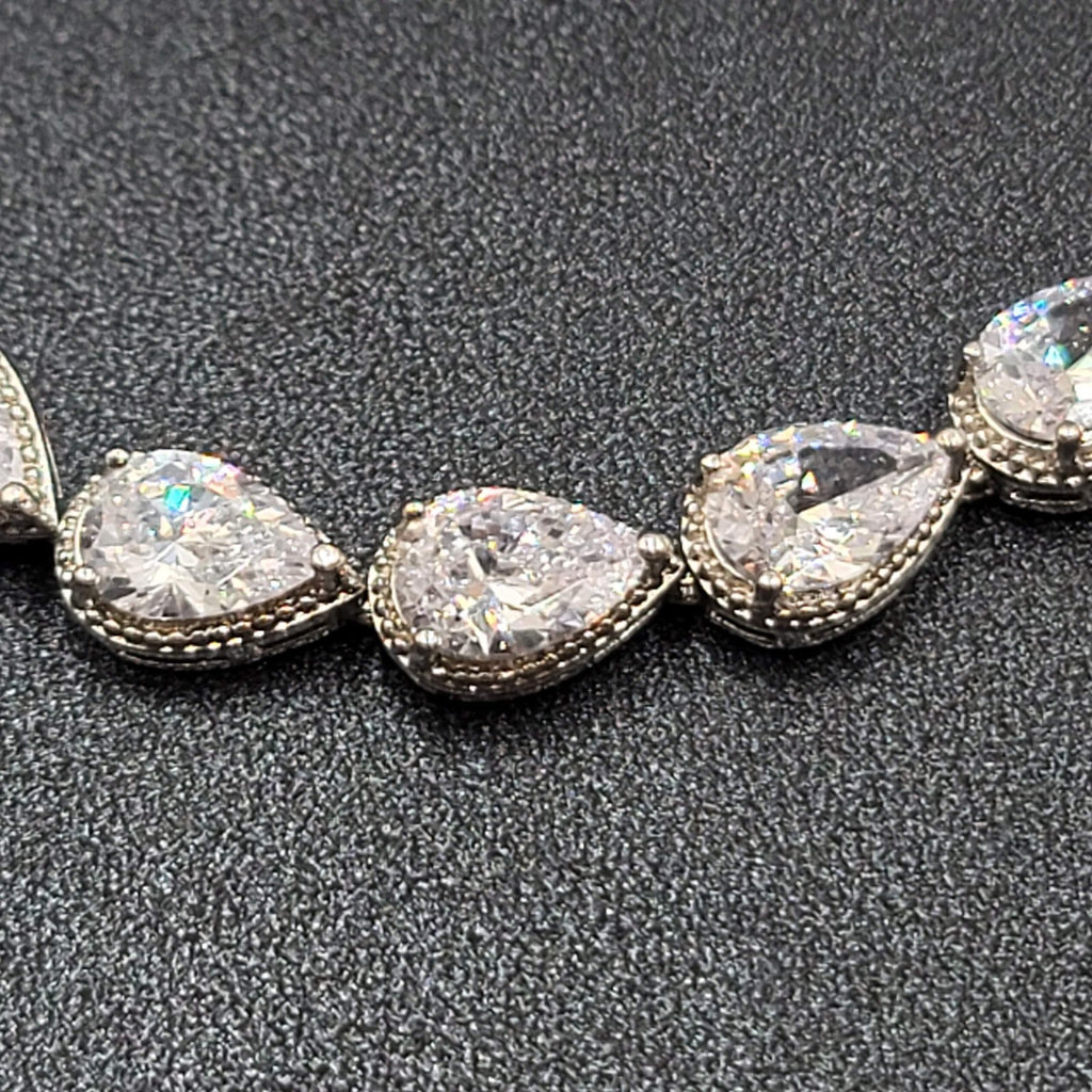 Silver Plated Pear Cut Cubic Zircon Bridal Tennis Bracelet Wedding Jewelry 6.75"