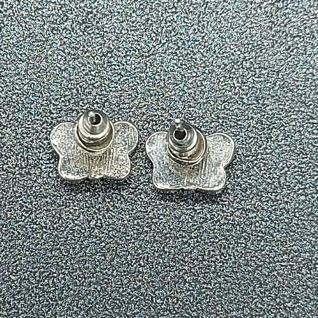 Butterfly Stud Pierced Earrings Polka Dot Enamel Butterfly Silvertone Studs 3/8"