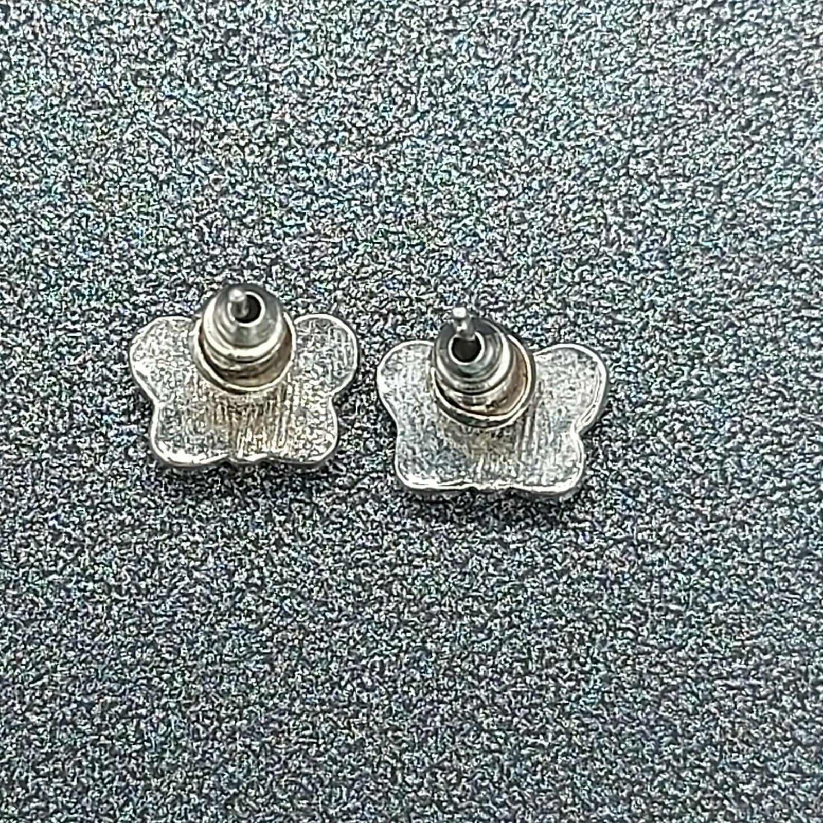 Butterfly Stud Pierced Earrings Polka Dot Enamel Butterfly Silvertone Studs 3/8"