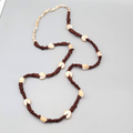 Vintage Apple Seed and Cowrie Shell Bead Necklace Long Handmade 37"