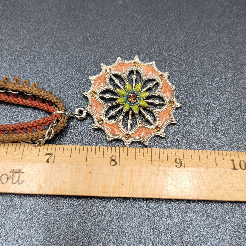 Boho Enamel Pendant Necklace Triple Strand Cord Chain 14"-16" Small