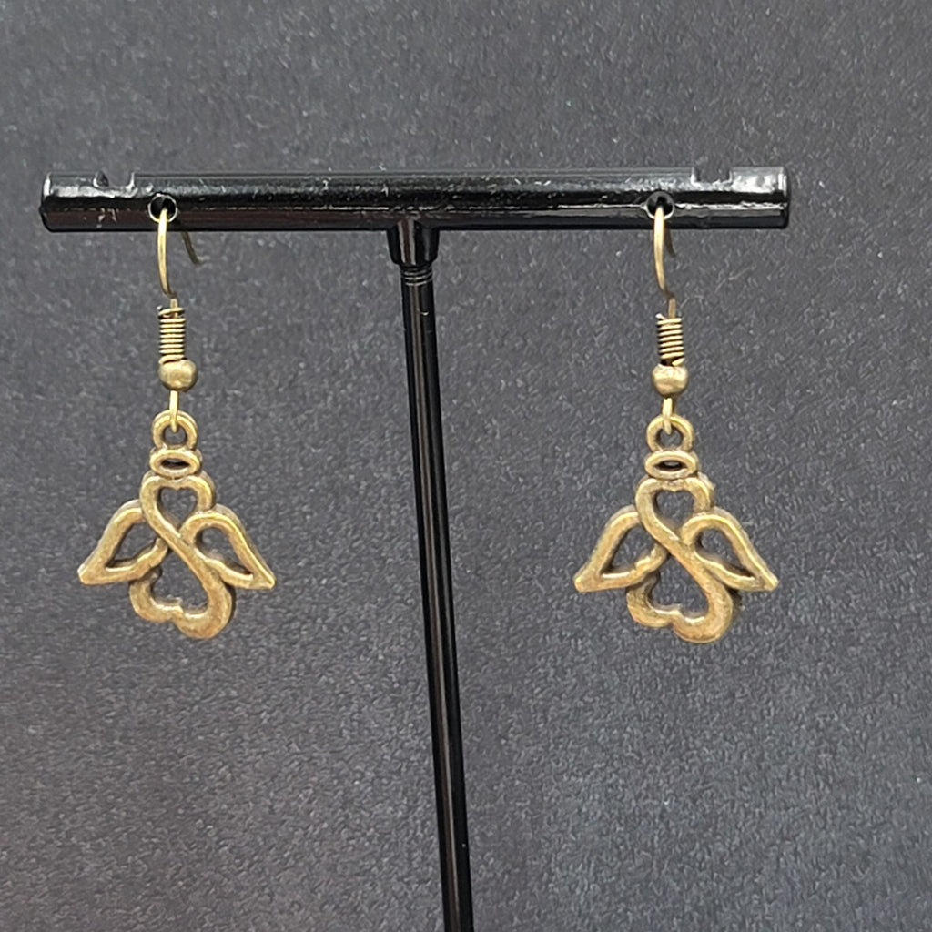 New Infinity Heart Angel Pierced Earrings Bronze tone Dangle 3/4"
