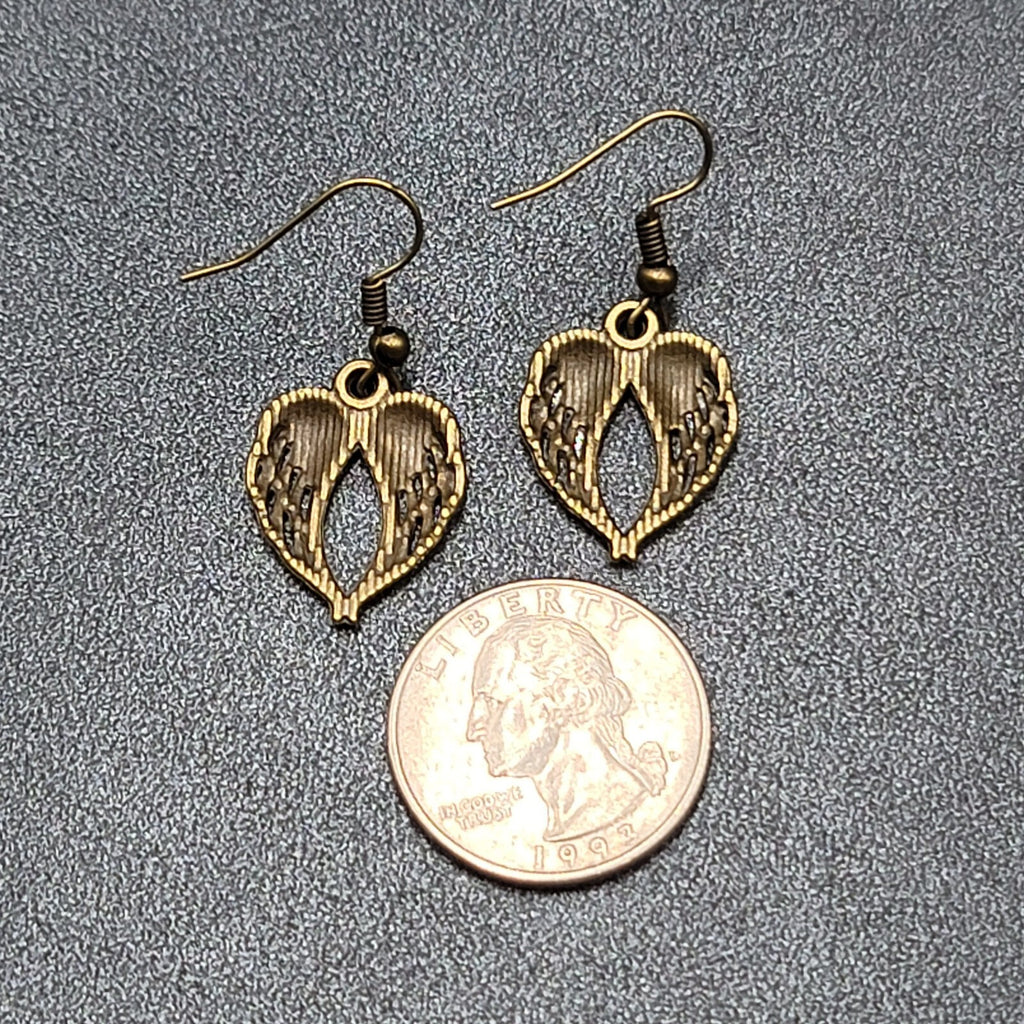 New Angel Wings Pierced Earrings Nature Bronze tone Dangle 7/8"