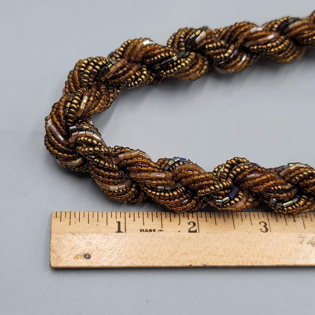 Vintage Brown Seed Bead Twist Necklace Large Statement 20"