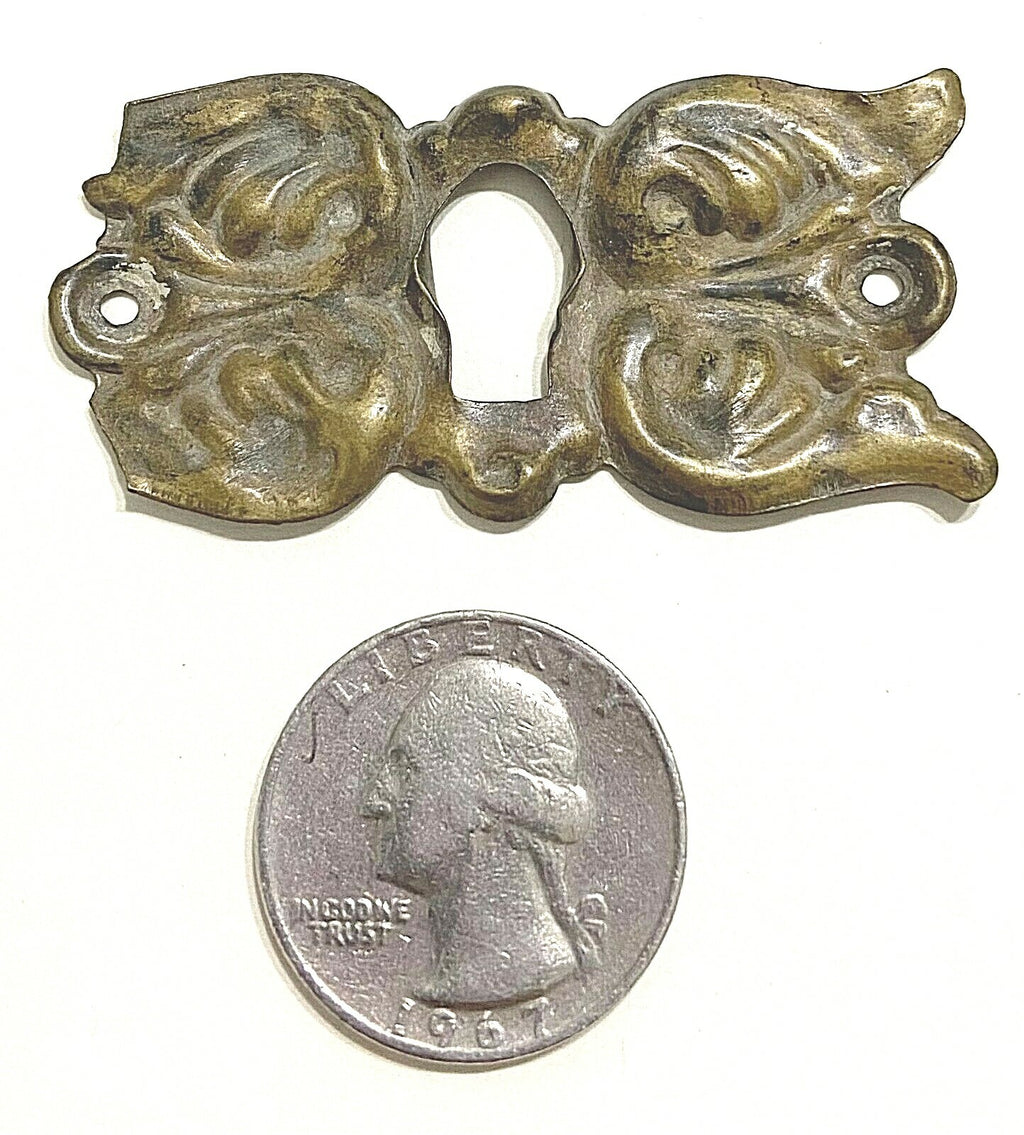 Vintage Brass Skeleton Key hole Escutcheon  2 1/4" x 1"