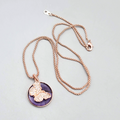 LA CN Rose Goldtone Necklace Purple Glass Crystal FEARLESS Butterfly Pendant 18"