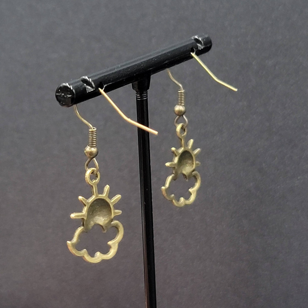 New Happy Sun Clouds Pierced Earrings Bronze tone Dangle 3/4"
