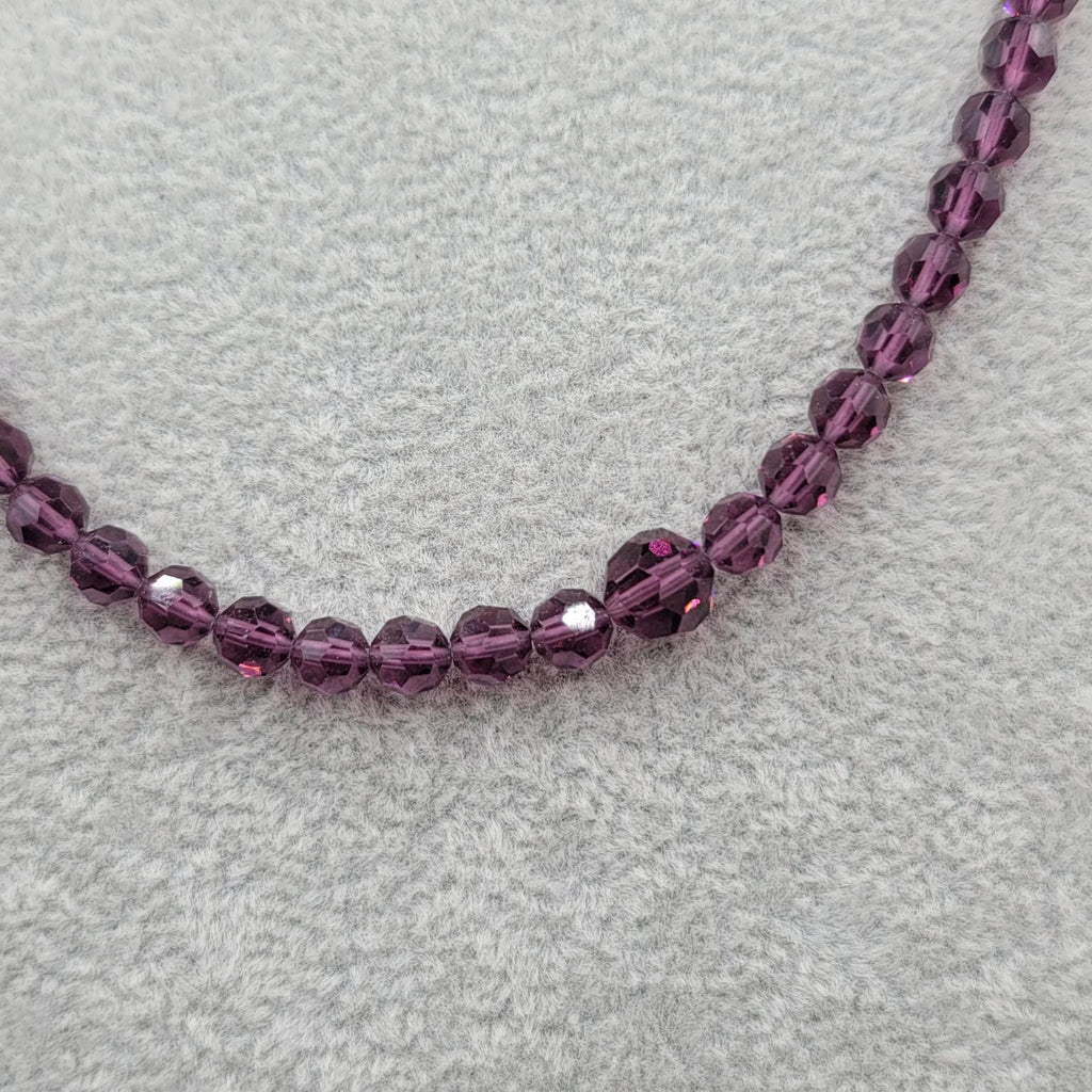 Purple Crystal Bead Long Necklace 36 in