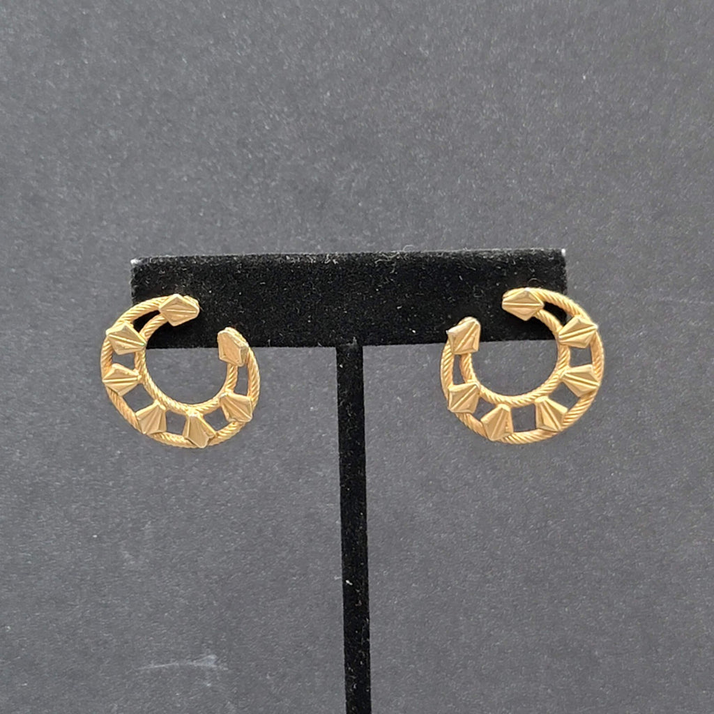 Vintage Pierced Earrings Gold tone Open Circle Textured Unique Design 1"